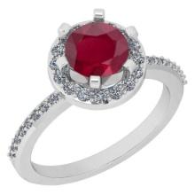 1.52 Ctw SI2/I1 Ruby And Diamond 14K Yellow Gold Engagement Halo Ring