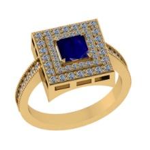 1.45 Ctw SI2/I1 Blue Sapphire and Diamond 14K Yellow Gold Engagement Halo Ring