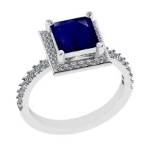 1.91 Ctw SI2/I1 Blue Sapphire and Diamond 14K White Gold Engagement Halo Ring