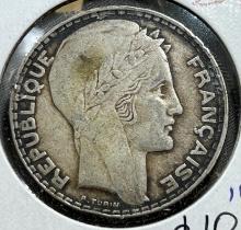 Silver 1933 France 20 Francs Coin