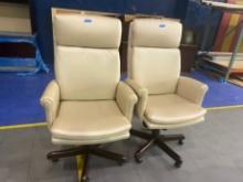 HIGH BACK CREAM EXECUTIVE OFFICE CHAIRS - WOOD BASE (LOCATED DAVIE, FL)