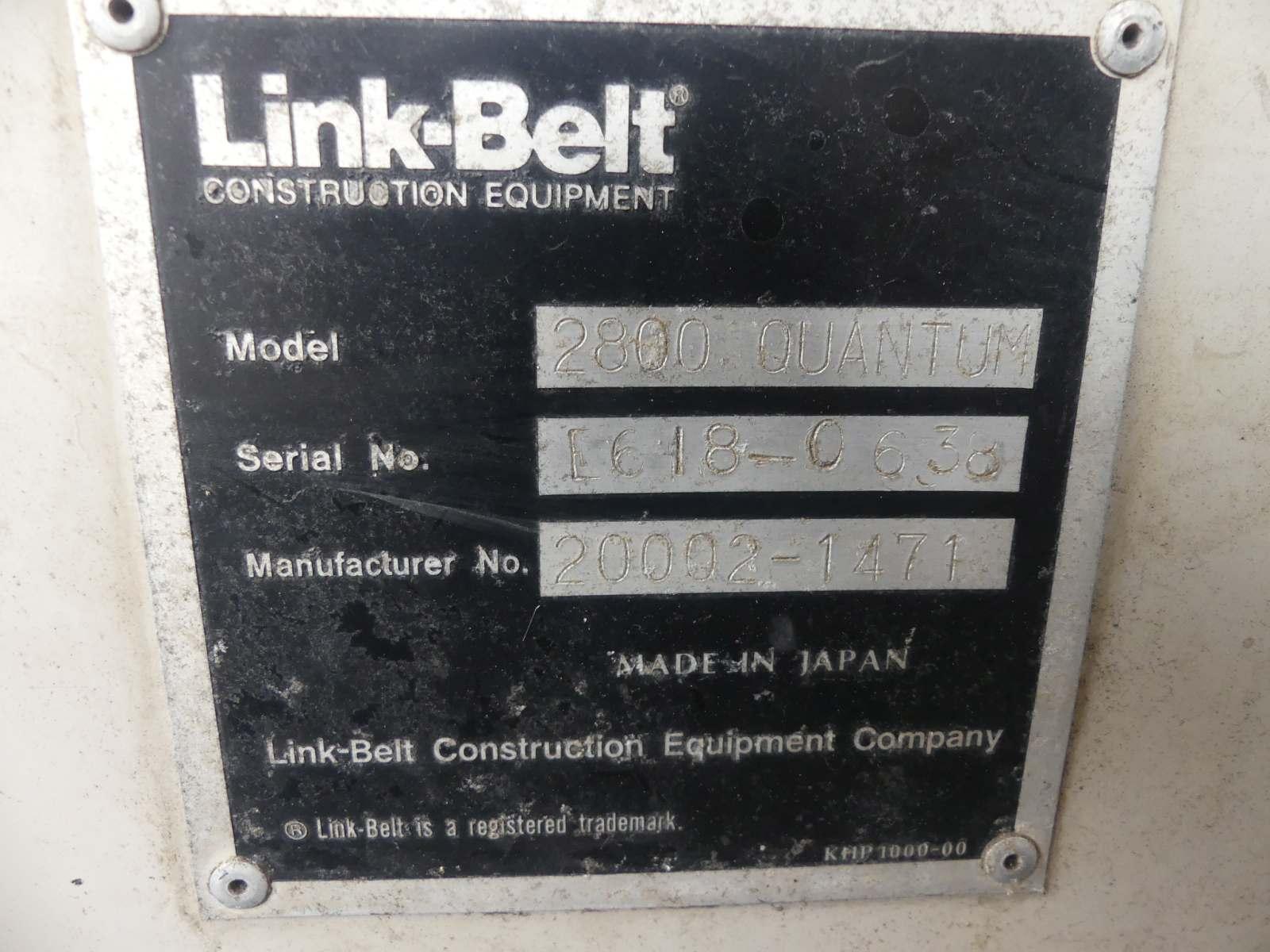 1998 Linkbelt 2800 Quantam Excavator, s/n E6I8-0638: Encl. Cab, Meter Shows