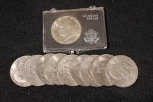 Group of 10 Eisenhower Dollars; Avg. Circ.
