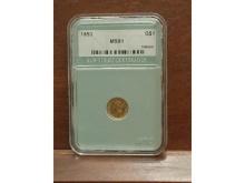 1853 TYPE-1 GOLD PC. IN NTC MS61 HOLDER