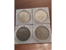 LOT OF 2-1922 AND 2-1923 PEACE DOLLARS XF-UNC