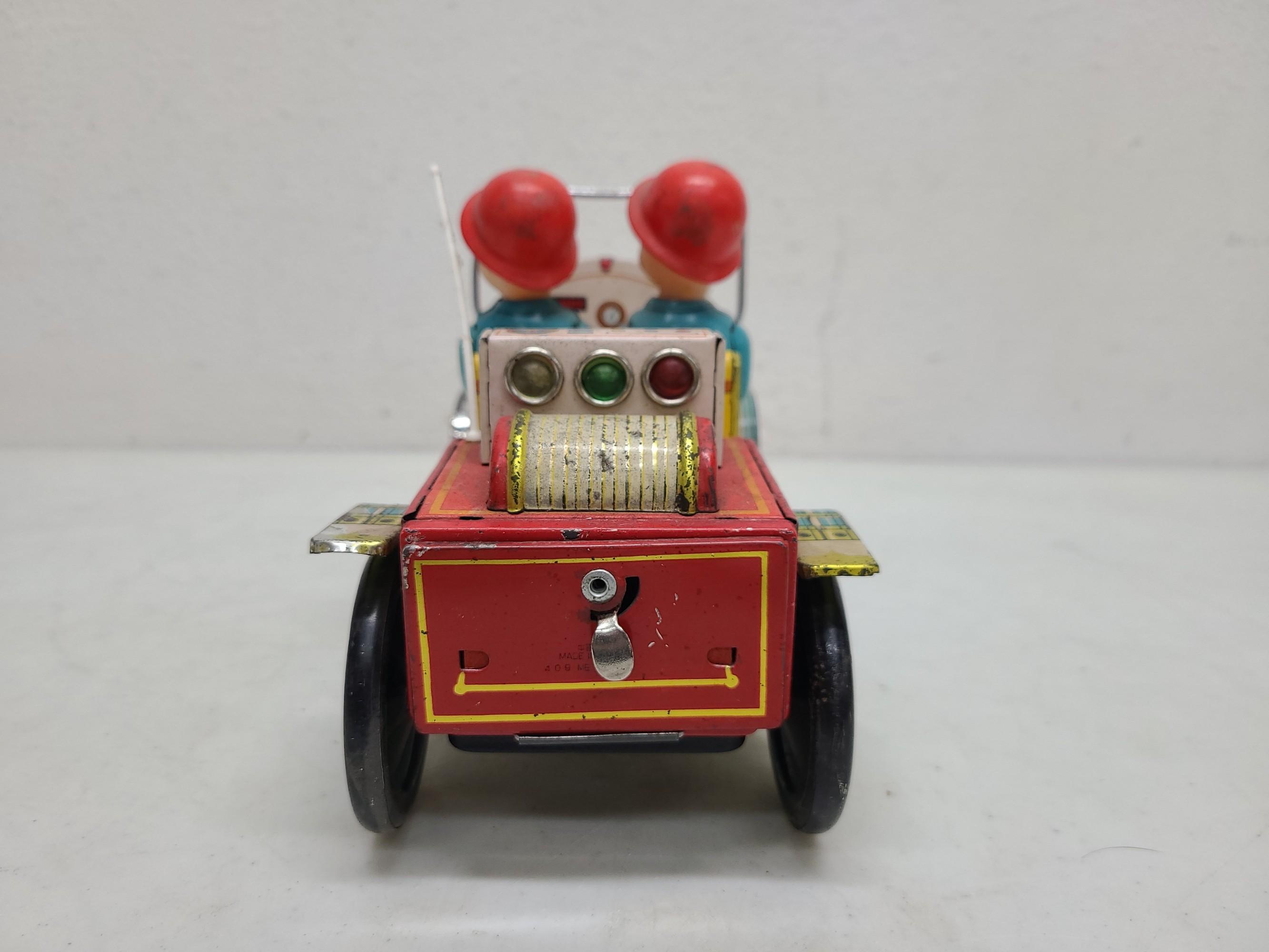 Vintage Fire Chief Battery Op Tin Toy
