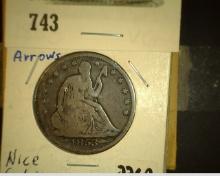 1853 U.S. Seated Liberty Half Dollar with Arrows at date, VG, carded.