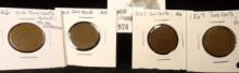1864 & 1865, AG; 1866 Good with weak strike; & 1867 Good U.S. Two Cent Pieces