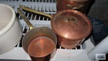 three piece copper pan set. missing one lid