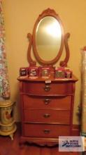 Vintage oak chest of drawers with swivel mirror
