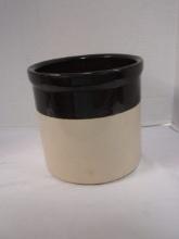 Brown and White Stoneware Crock