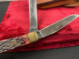 Vintage Case XX USA 5254 SS Folding Trapper Knife, w/ Leather Case