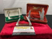 Trio of Vintage Buck Folding Knives, Models 703 Colt w/ engraved blade, 705 Pony, 709 Year, in ca...