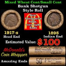 Lincoln Wheat Cent 1c Mixed Roll Orig Brandt McDonalds Wrapper, 1917-s end, 1895 Indian other end
