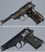 Two World War II Era German Semi-Automatic Pistols with Holsters