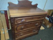 Late 1800's Victorian Walnut 3 Drawer Ladies Dresser, Bottom Drawer is Stuck, Missing 1 Drawer Pull,