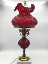 Red Floral Design Fenton Electrified Lamp