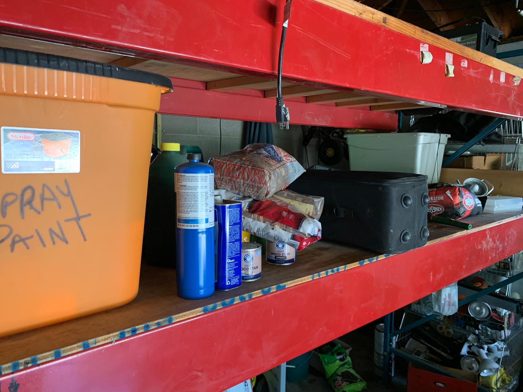 Garage and Outdoor Area Contents - Tools, Shelving, Hardware, Fryers,