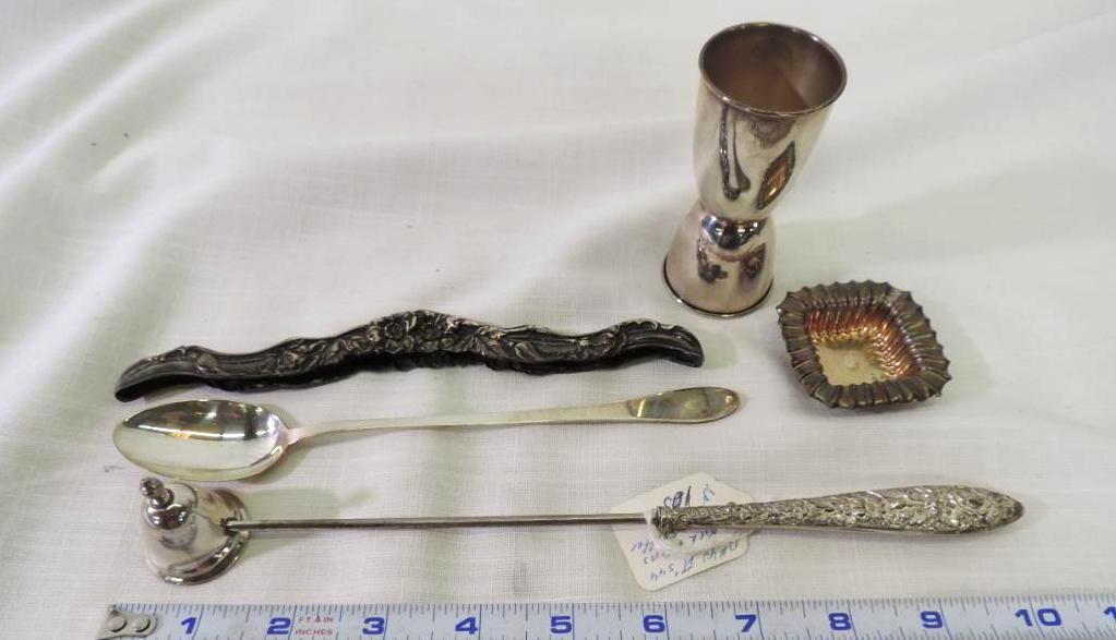 S.Kirk & Sons sterling candle snuffer and misc marked sterling.