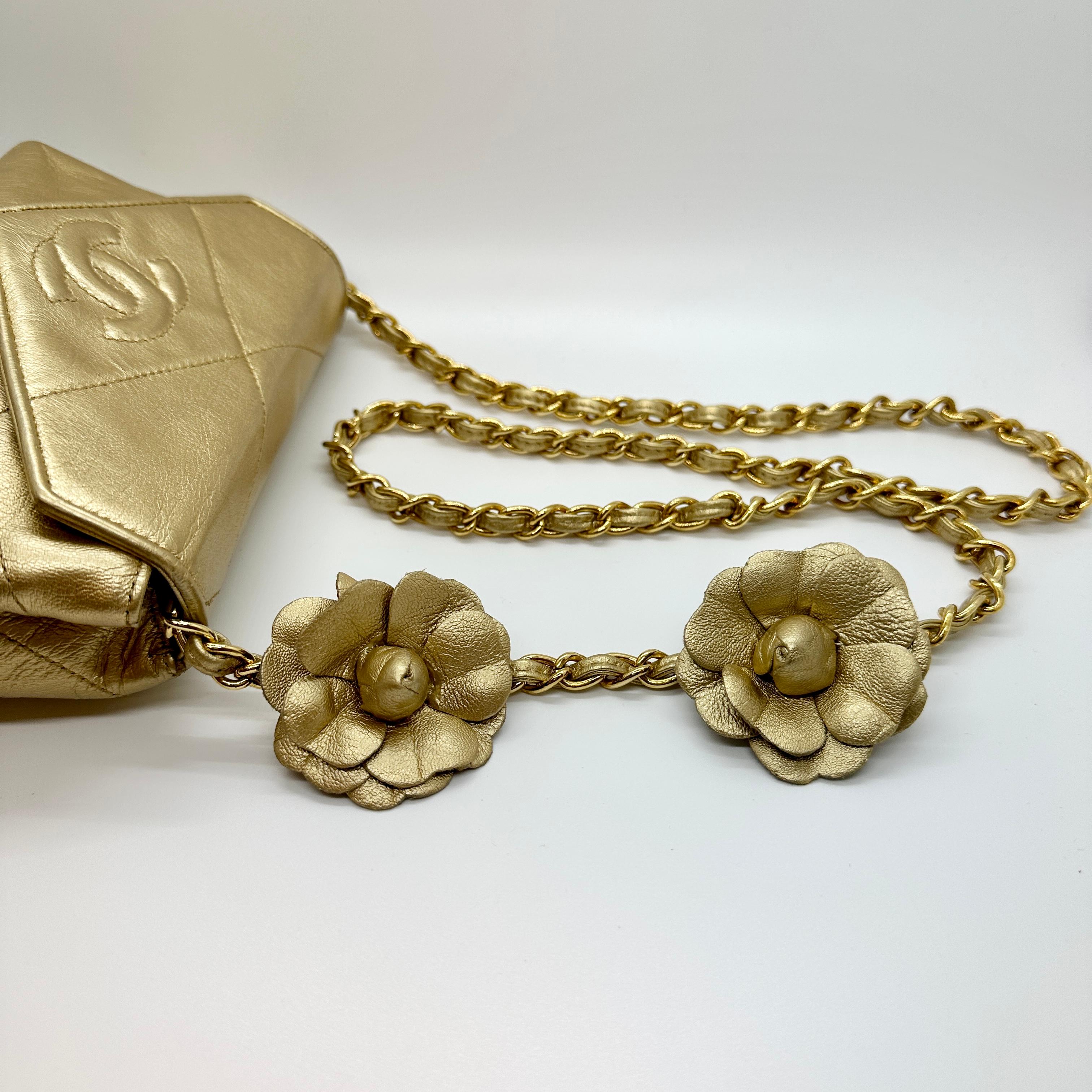 Chanel Metallic Gold Camellia Flower Flap Bag
