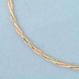16 Inch Designer Link Diamond Cut Tri Color Necklace In 14k Yellow, Rose And White Gold