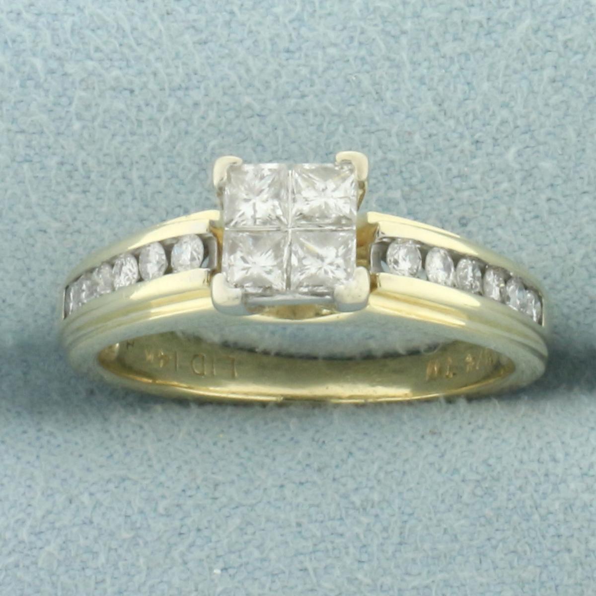 Invisible Set Diamond Engagement Ring In 14k Yellow Gold