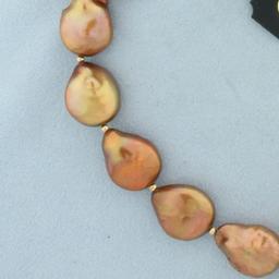 Designer Lucoral Baroque Pearl And Gold Bead Necklace In 14k Yellow Gold