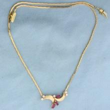 Italian Made Ruby And Diamond Necklace In 14k Yellow Gold