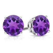 8mm Round Cut Amethyst 3.75ctw Stud Earrings In Sterling Silver