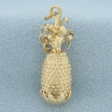 3d Pineapple Pendant Or Charm In 14k Yellow Gold