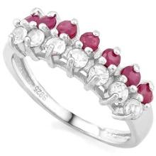 Ruby & White Topaz Line Ring In Sterling Silver