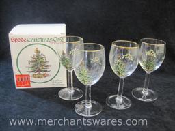 Spode Christmas Tree Set of 4 All Purpose Wine Glasses in Original Box, 2 lbs 1 oz