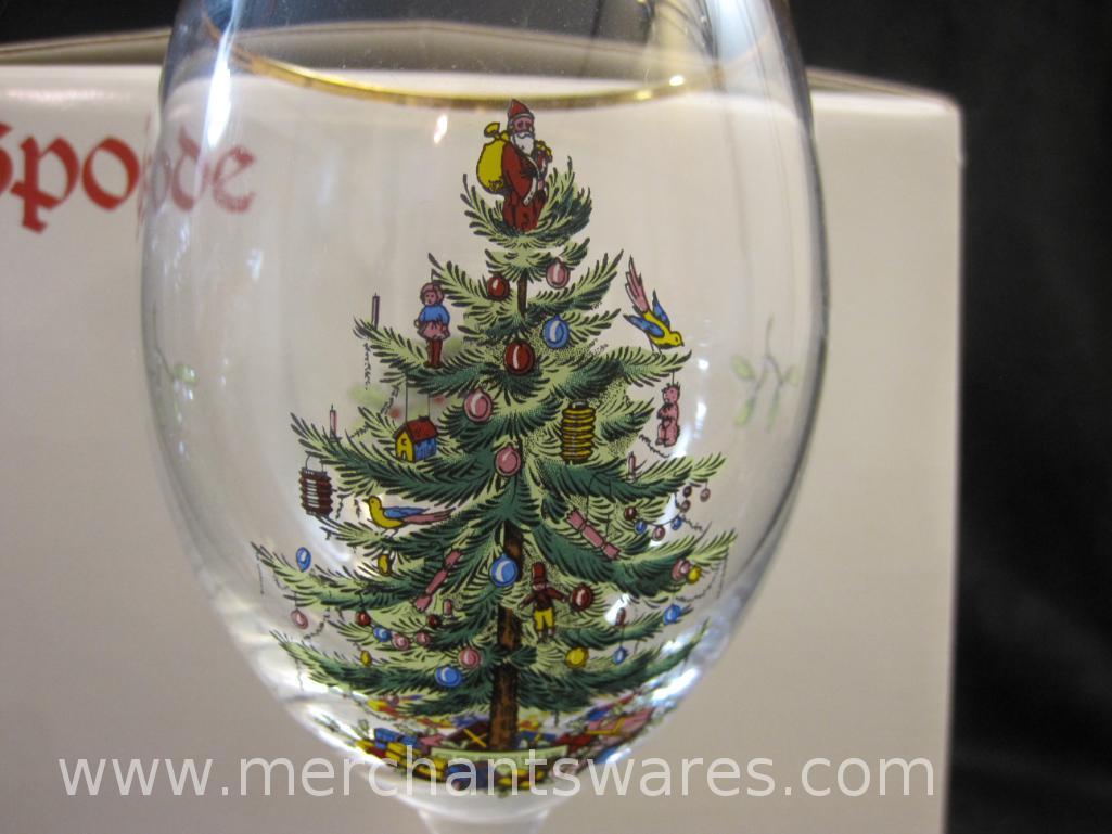 Spode Christmas Tree Set of 4 All Purpose Wine Glasses in Original Box, 2 lbs 1 oz