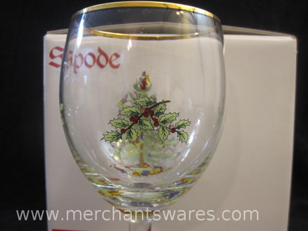 Spode Christmas Tree Set of 4 All Purpose Wine Glasses in Original Box, 2 lbs 1 oz