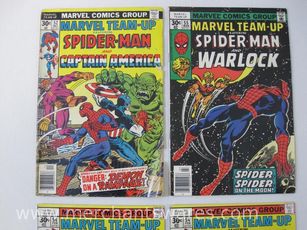 Four Marvel Team-Up Featuring Spider-Man Comics, No. 52, Dec 1976,Two No. 54,Feb, No. 55, Mar 1977,