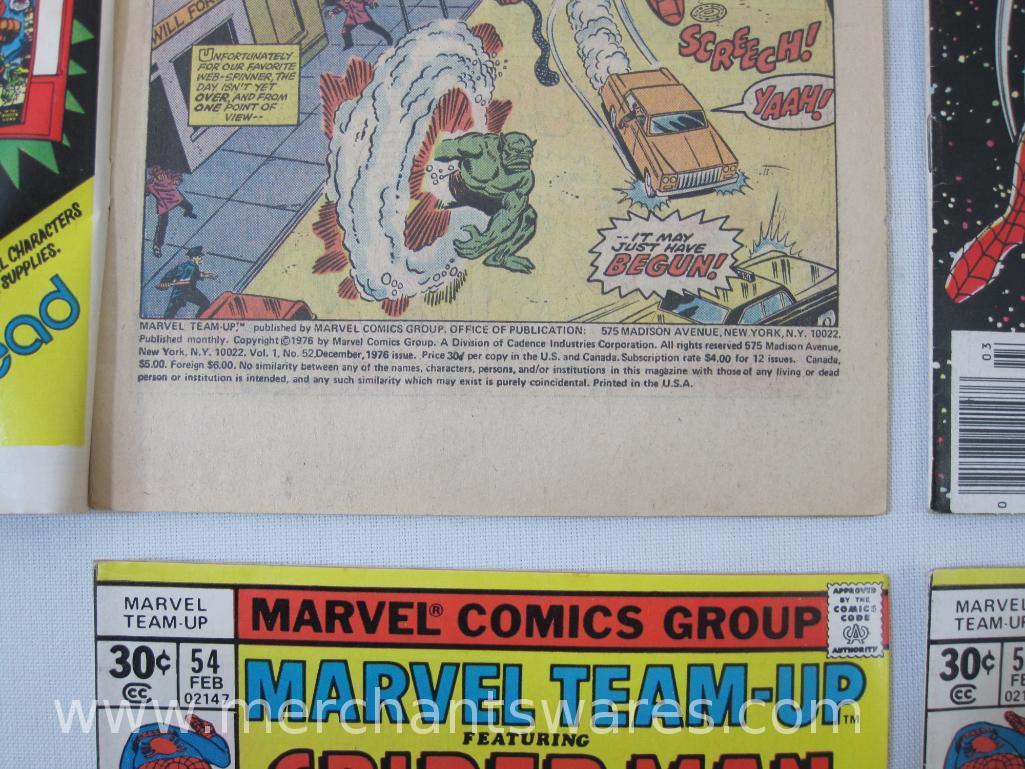 Four Marvel Team-Up Featuring Spider-Man Comics, No. 52, Dec 1976,Two No. 54,Feb, No. 55, Mar 1977,