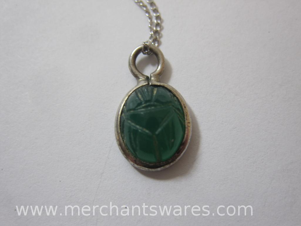 Sterling Silver Chain with Scarab Pendant, Pendant is not marked