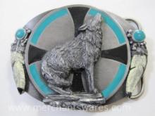 Native Wolf Motif Metal Belt Buckle