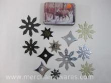 Assorted Throwing Stars and Shurikens in Whitetail Print Tin Box, 1 lb 5 oz