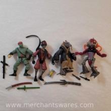 Four Teenage Mutant Ninja Turtles Action Figures including 1992 Secret of the Ooze Foot Soldier,