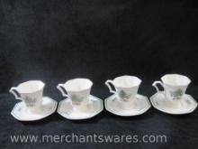 Set of Four Nikko Christmastime Cups and Saucers, Japan, 3 lbs 3 oz