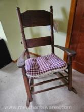 Antique Oak Rocking Chair with Woven Seat, Includes Cushion