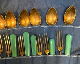 1890's A.Sauzedde Antique French Flateware set Brass & Celluloid all Pieces Marked- RARE