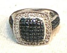 Sterling Silver ring with White and Black gemstones size 6