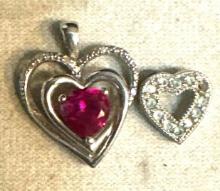 2 Sterling Silver Heart Pendants with Gemstones