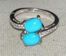 Sterling Silver Ring with Light blue turquoise gemstone size 10