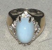 Sterling Silver Ring with Milky white Opal and White stones size 7