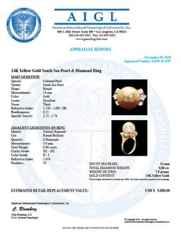 14k Gold 14 X 14mm Pearl 0.80ct Diamond Ring