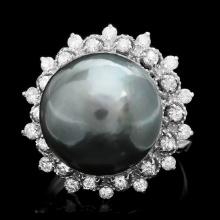 14k White Gold 14mm Pearl 0.70ct Diamond Ring