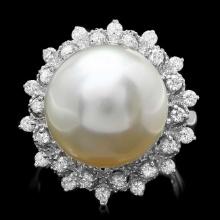 14k Gold 14 X 14mm Pearl 0.60ct Diamond Ring